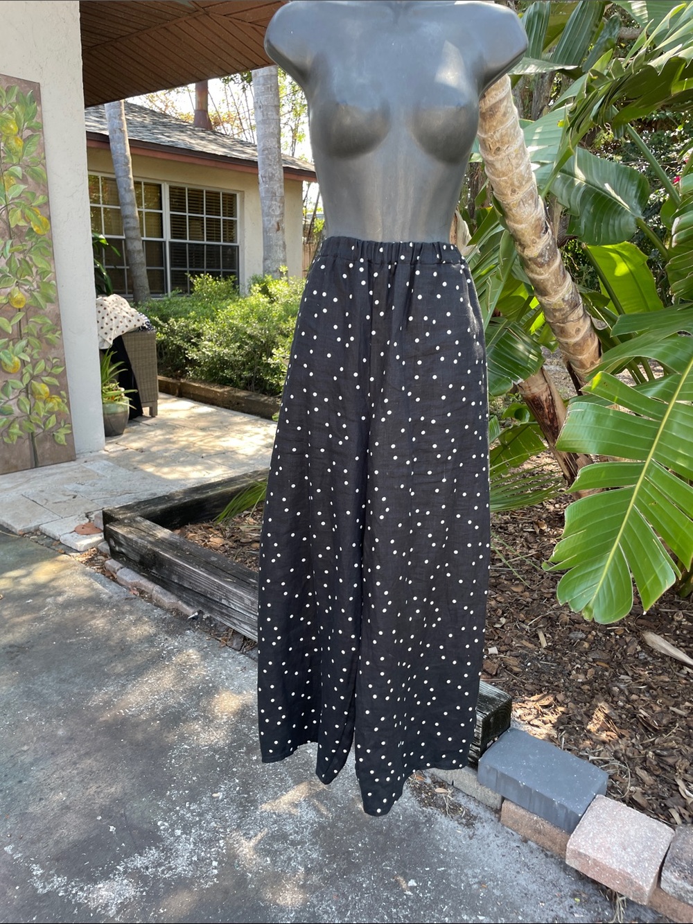 Cynthia, Ashby polkadot linen barrel leg or wide leg pants